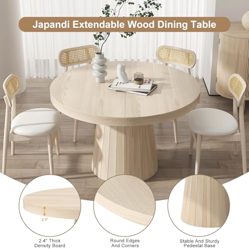 homary 39\"-55\" Extendable Dining Table Round/Oval Dining Room Table for 4-6 Wood Kitchen Table with Pedestal Base (Whitewash) - Thumbnail 5