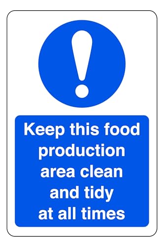 Keep This Food Production Area Clean And Tidy At All Times - safety sign - High tack self-adhesive sticker (150mm x 100mm) Viewing Distance within 3m.