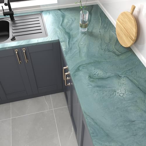 VEELIKE Blue Abstract Marble Contact Paper for Countertops Waterproof Peel and Stick Kitchen Countertop Contact Paper Marble Wallpaper 15.7''x354'' Self Adhesive Vinyl Roll for Bathroom Counter Top by VEELIKE - Image 2
