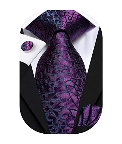 Image of Hi-Tie Men 63inches Tie Set Extra Long Necktie Paisley Tie Pocket Suqare Cufflinks Big and Tall Men Tie