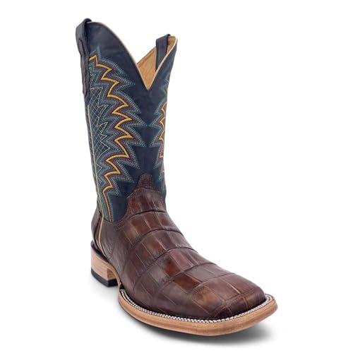 Vaccari Men's Navarro Genuine American Alligator Tail Leather Broad Square Toe Western Cowboy Boots