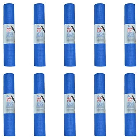 Hello Fit 10-Pack Kid-Friendly Yoga Mat, 68" x 24" Non Slip Exercise Mat, 4mm Non Toxic Yoga Mats for Kids, Easy to Clean, Bulk Workout Mats for Schools, Classrooms, and Studios, Blue Cover