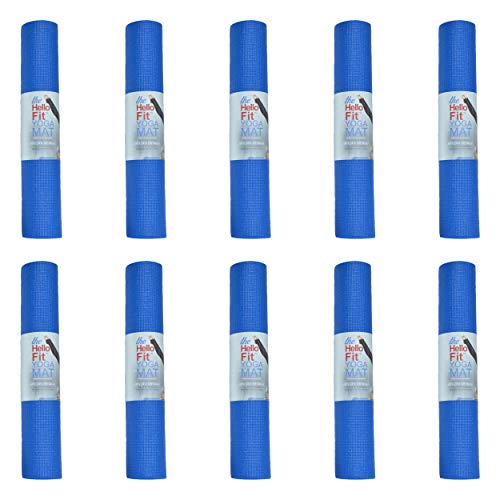 Hello Fit 10 Pack Kid-Friendly Yoga Mat, 68"x24"x4mm Thick, Blue