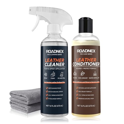 Leather Cleaner and Conditioner Kit | Leather Cleaner for Car Seats,Sofas,Furniture,Shoes,Boots,Bags | pH-Balanced,Restores,Protects | 2 x 16 oz Bottles