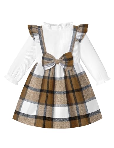 Toddler Girl Dress Plaid Ruffle Long Sleeve Bowknot Little Girl Dresses Fall Winter Outfits 3-7 Years