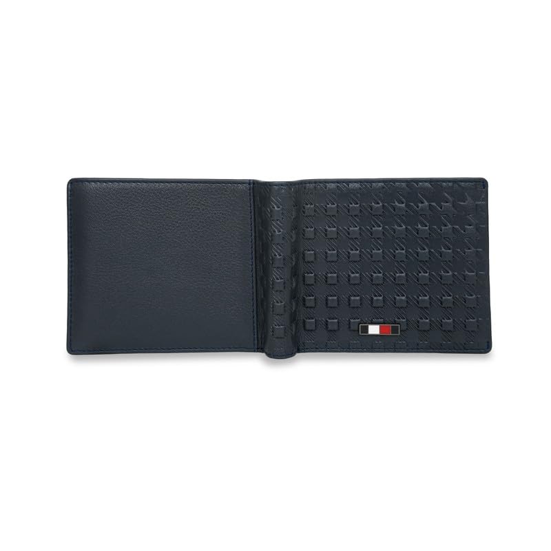Image of Tommy Hilfiger Men's Leather Passcase Wallet Palena| Navy Bifold with Removable ID Window & Debossed Pattern | Stylish & Functional | Ideal for Gifting