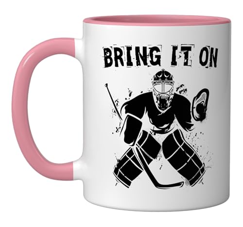 Ice hockey player goalkeeper ice hockey goalie hockey gift Ceramic Mug, Pink/White