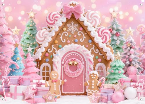 LYCGS 83''x59'' Pink Christmas Candy House Backdrop X-534 by LYCGS - Used condition - US$10.40