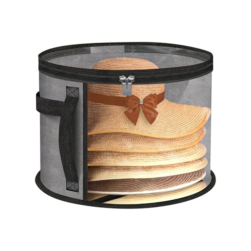 Btoahcu Extra Large Clear Hat Organizer for Travel and Wardrobe, Holds up to 7 Hats, Large Capacity Cowboy Hat Organizer, Oxford Cloth with Carrying Handle, Unisex Hat Box (Gray)