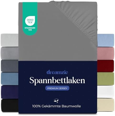 Dreamzie - Spannbettlaken - 200x200cm - 100% Gekämmte Baumwolle - Jersey | Anthrazit · Leintuch mit Rundumgummi · Spannbetttuch bis 27cm Steghöhe · Oeko-Tex zertifiziert · Premium