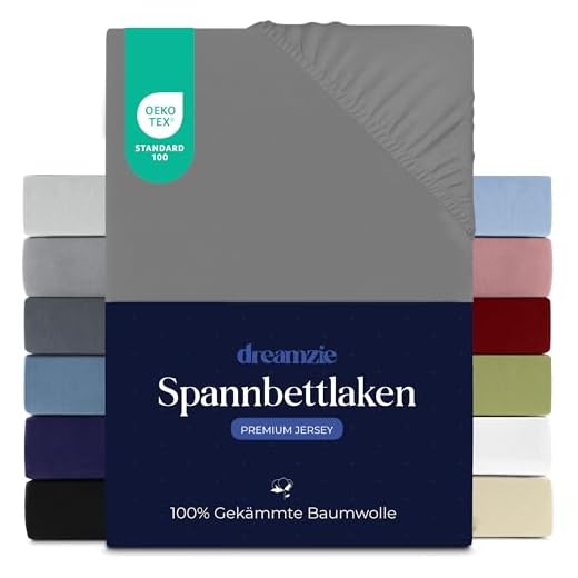 Dreamzie Premium Spannbettlaken 90x200 cm, Spannbetttuch für Dicke Matratzen bis zu 22 cm, Bettlaken 100% Jersey Baumwolle, 150 g/m², Oeko-TEX Zertifiziert - Anthrazit