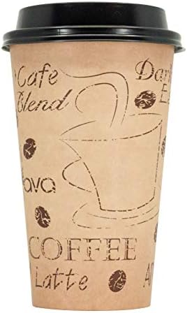 ECODESIGN-US 16 Ounce Disposable Paper Coffee Hot Cups with Black Lids - 50 Sets - Coffee Latte Macchiato To Go Large Portion