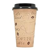 ECODESIGN-US 16 Ounce Disposable Paper Coffee Hot Cups with Black Lids - 50 Sets - Coffee Latte Macc