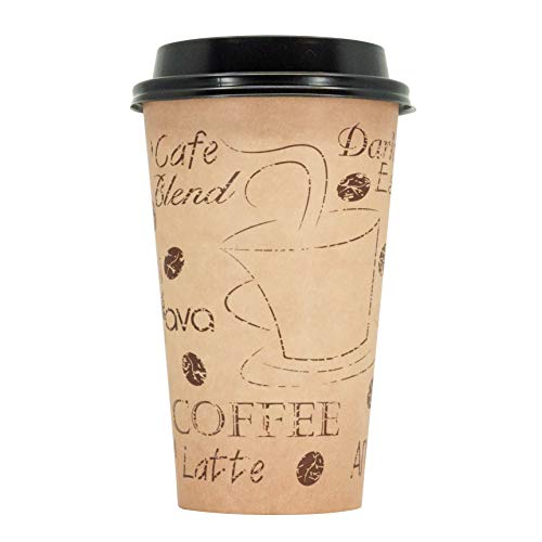Ecodesign-Us 16 Ounce Disposable Paper Coffee Hot Cups With Black Lids - 50 Sets - Coffee Latte Macchiato To Go Large Portion #TOP8