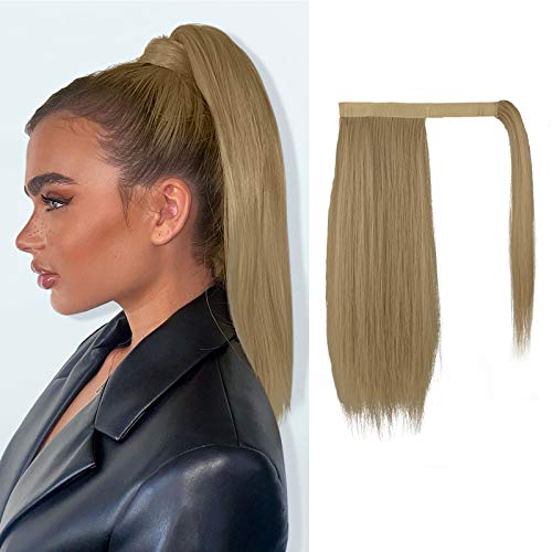 FESHFEN Coleta Postiza Lisa Pelo, 35 cm Largo Liso Ponytail Extension Envolver alrededor Cola de Caballo Extensiones Sintéticas Clip Postizos de Pelo para Mujeres Chica Cover
