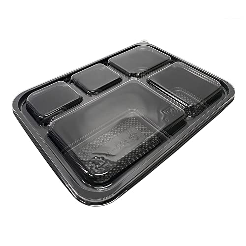 FEXTA 5 Compartment Meal Prep Containers With Lids - (50 Pack) Plastic Food Bento Boxes Stackable Reusable Disposable Microwaveable Safe — view 4