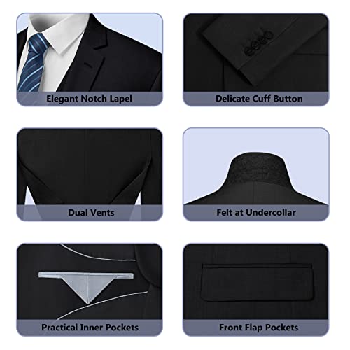 Cooper & Nelson 3 Piece Mens Suit Set, 2 Button Slim Fit Suit For Men, Solid Jacket, Vest, Pants And Tie Black M #TOP4