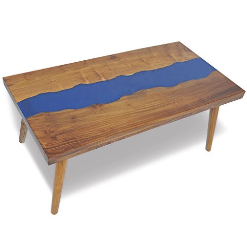 Festnight Rectangle Coffee Table Teak Wood Resin End Side Table For Home Office Living Room Furniture Decor 39.4"X19.7"X15.7" #TOP1