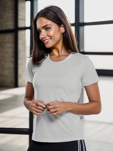 Pacote com 3, camisetas femininas de manga curta de secagem rápida, gola redonda, camisetas de trein