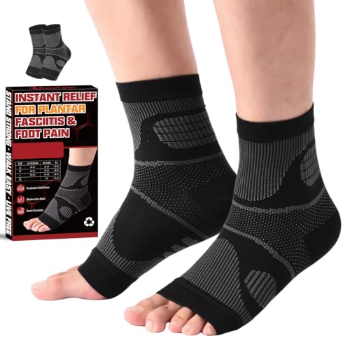Image of Plantar Fasciitis Socks for Men and Women, Compression Ankle Support Brace for Sprained Ankle Recovery & Ligament Damage, Relief for Achilles Tendonitis & Joint Pain, 1 Pair - Black