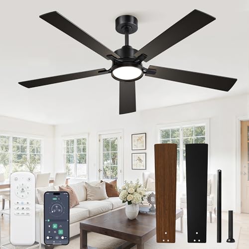 Glowivia 60 Inch Ceiling Fan with Lights and Remote, Smart APP Control, Dimmable with All-Setting Memory, Quiet DC Motor Reversible Blades, Damp Rated Modern Ceiling Fan for Bedroom Patio Living Room