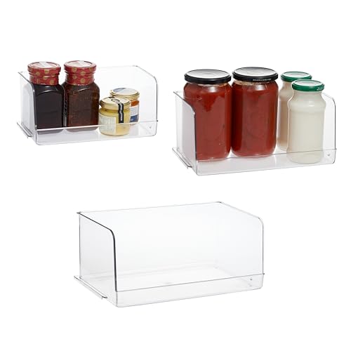 SIMPLEMADE Plastic Open Front Food Storage Bin for Kitchen Cabinet - 3 Pack of Clear Bins for Fridge, Containers for Fridge and Freezer, Multipurpose Storage for Kitchen, Office, Bathroom
