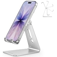 Adjustable Cell Phone Stand, OMOTON Aluminum Desktop Cellphone Stand with Anti-Slip Base and Convenient Charging Port, Fits All Smart Phones, Silver