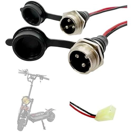 3-Pin Waterproof Charging Port 2-Pack, Replacement Electric Scooter Charger Socket with Silicone Cover (1+3-), Suitable for Hoverboards, Electric Bikes, Electric Scooters, Balance Cars, Carts