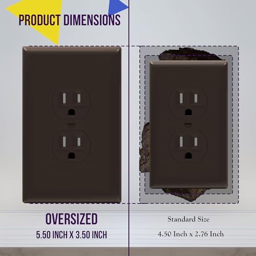 Image of ENERLITES Duplex Receptacle Outlet Wall Plate, Jumbo Electrical Outlet Covers, Gloss Finish, Oversized 1-Gang 5.51 inch x 3.50 inch, Polycarbonate Thermoplastic, 8821O-BR-10PCS, Brown, 10 Pack