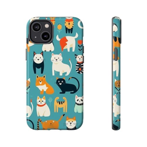 Coque chat coloré iPhone 14 Plus rigide et brillante pour illuminer vos selfies
