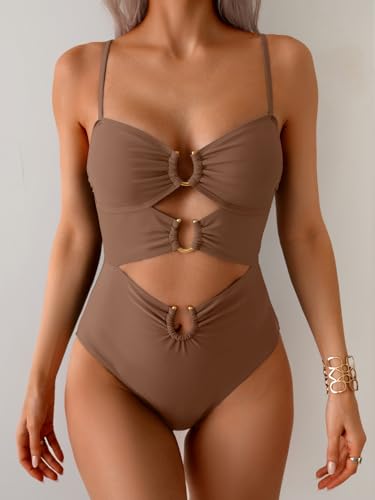 Image of Eomenie Womens Cutout One Piece Swimsuit with Ring Linked Sexy Monokini Bathing Suit for Beach Vacation