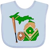 Michigan Baseball Diamond with Bat and Glove Baby Bib. Our bibs are combed ring-spun cotton. Reinforced with a hook and loop closure. Created with only the finest and softest of materials that allow the little one to stay clean and comfortable. Print...