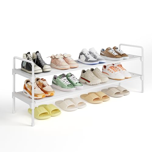 Image of Kitsure Shoe Rack for Closet, Shoe Organizer for Front Door Entrance, Stackable Shoe Shelf, Detachable Closet Organizers and Storage, 36.1 inch Wide - 2 Tiers, White | Closet, Front Door Entrance, Entryway, Stackable & Detachable Shelf, Closet Organizers and Storage