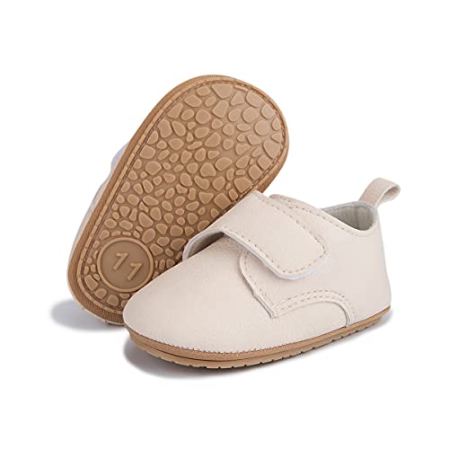 Hsdsbebe Baby Boys Girls Oxford Shoes Pu Leather Soft Rubber Sole Sneakers Anti-Slip Toddler Ankle Boots Infant Walking Shoes Moccasins(6-12 Months) B/Beige cover