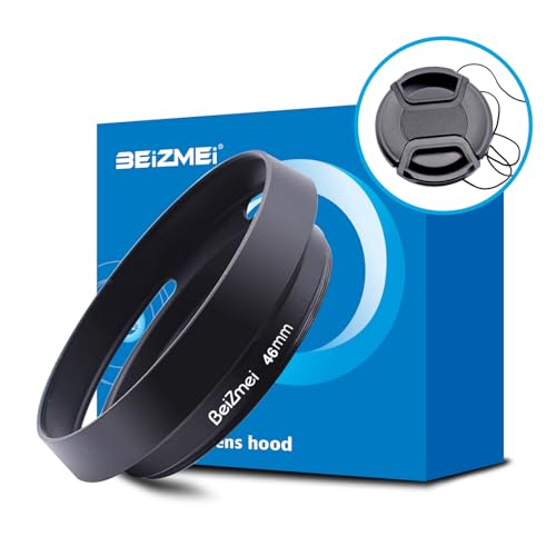 Parasol de objetivo de 46 mm para cámara, compatible con todas las lentes de cámara con rosca de 46 mm (modelo universal) y tapa de objetivo de 46 mm (capucha de lente de 46 mm)