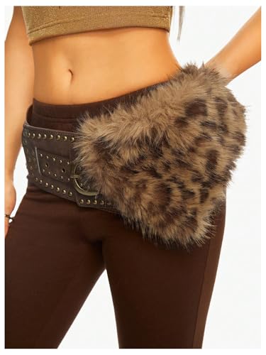 MakeMeChic Women's Leopard Faux Fur Belts Wide Waist Leather Boho Y2k Vintage Cowboy Chic Western Belt4