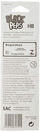 Lápis Grafite Black Peps + Apontador Vivo + Borracha Essencials, Maped, 981711