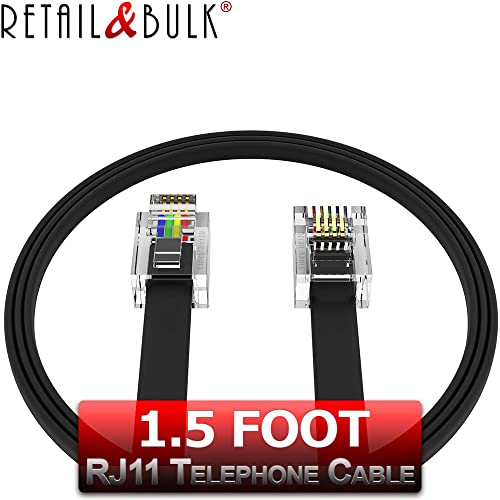 1.5 Feet Premium Quality Telephone Cable, Rj11 Male To Male 6P4C Phone Line Cord. Made In Usa By Retail&Bulk (18 Inch, Black) #TOP3