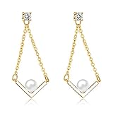 Pendientes largos de gota para mujer, en forma de V, perlas de imitación, oro amarillo claro, plata, joyería de moda KBE040
