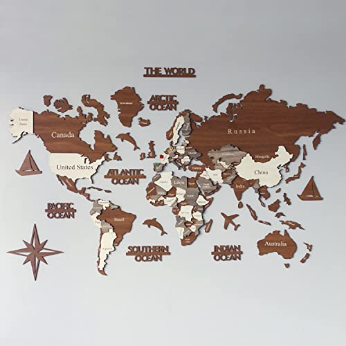 3D Wooden World Map, Wood Wall Map, Housewarming Gift, World Map, Wall Art Decor, Wooden Travel Map, Birthday Gift (Xl Standard - 79X47 Inches) #TOP4