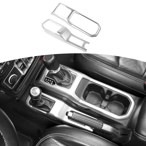 RT-TCZ for Jeep JL Gear Shift Cover Silver, 4WD Shift Knob Trim Panel for Jeep Wrangler JL JLU Gladiator JT 2018-2024 Silver Interior Accessories 2pcs