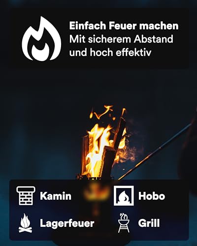 WIKA Teleskop Blasrohr mit Baumwollbeutel - Feuerblasrohr mit Mundstück für Lagerfeuer und Grill - Outdoor Survival Gadget (Edelstahl/Alu + Länge 10cm bis 54cm)