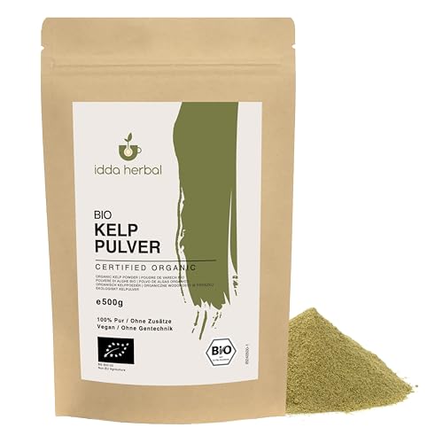 Polvo de kelp orgánico (500 g), algas de cultivo ecológico, 100% natural y puro, vegano