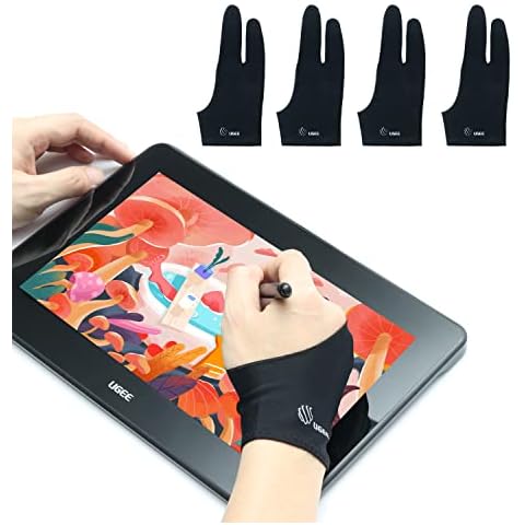 UGEE Digital Drawing Glove 4 Pack，Artist Glove for Drawing Tablet Digital Art Glove with Two Finger for Right Hand or Left Hand Universal Sizes Cover
