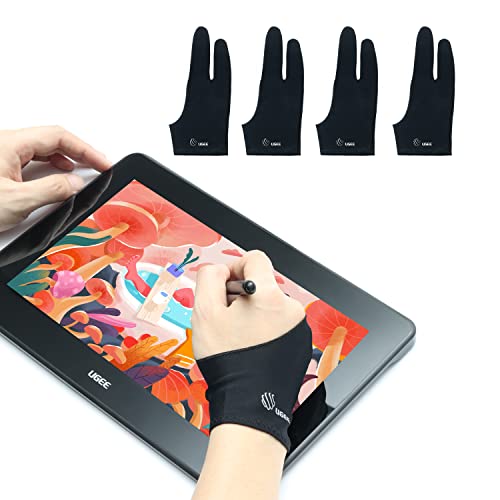 UGEE Digital Drawing Glove 4 Pack，Artist Glove for Drawing Tablet Digital Art Glove with Two Finger for Right Hand or Left Hand Universal Sizes