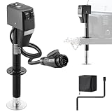 VEVOR Cric Remorque Électrique Charge 2268 kg Cric Électrique de Camping-Car Plage Levage 230-686 mm pour Caravanes Camping-cars, avec Connecteur à 13 Broches, Housse Étanche, Éclairage LED, 12 V CC