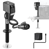 VEVOR Cric Remorque Électrique Charge 2268 kg Cric Électrique de Camping-Car Plage Levage 230-686 mm pour Caravanes Camping-cars, avec Connecteur à 13 Broches, Housse Étanche, Éclairage LED, 12 V CC