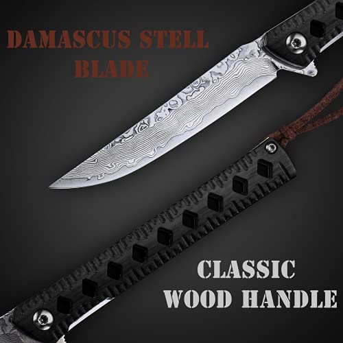 edcfans EDC Folding Pocket Knife with Damascus Steel Blade, Slim