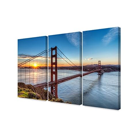 DECORARTS - Golden Gate Bridge, San Francisco, Califonia. (Triptych). Giclee Canvas Prints for Wall Decor. 48x32 Cover