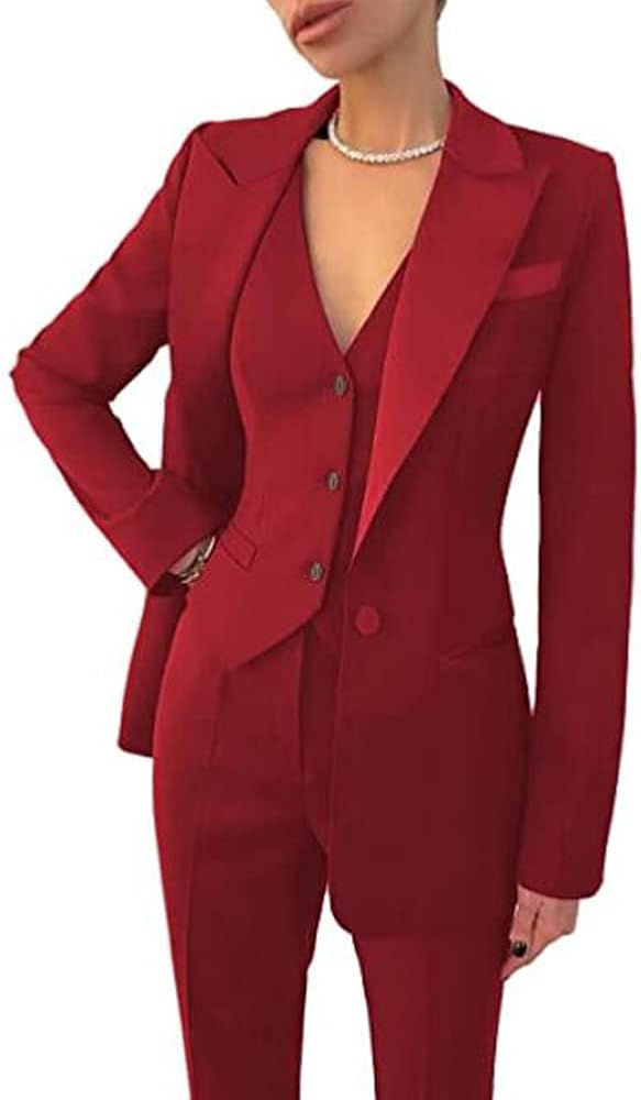 Women's Red 3 Piece Solid Work Pant Suit for Women Business Office Lady Suits Sets XXL at Amazon Women's Clothing store Women's Red 3 Piece Solid Work Pant Suit for Women Business Office Lady Suits Sets XXL at Amazon Women's Clothing store